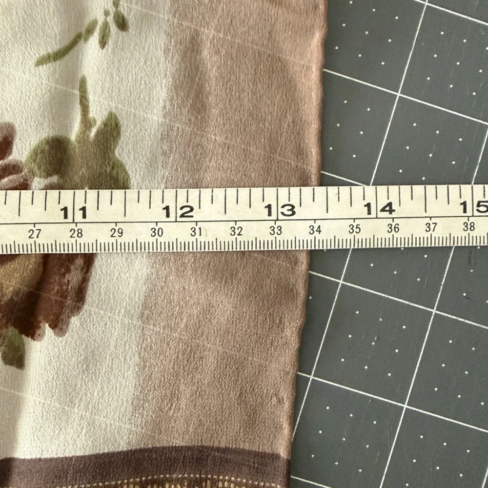 Liz Claiborne Silk Cottage Boho Floral Scarf Fringe‎ Brown Fairy Grunge Prairie